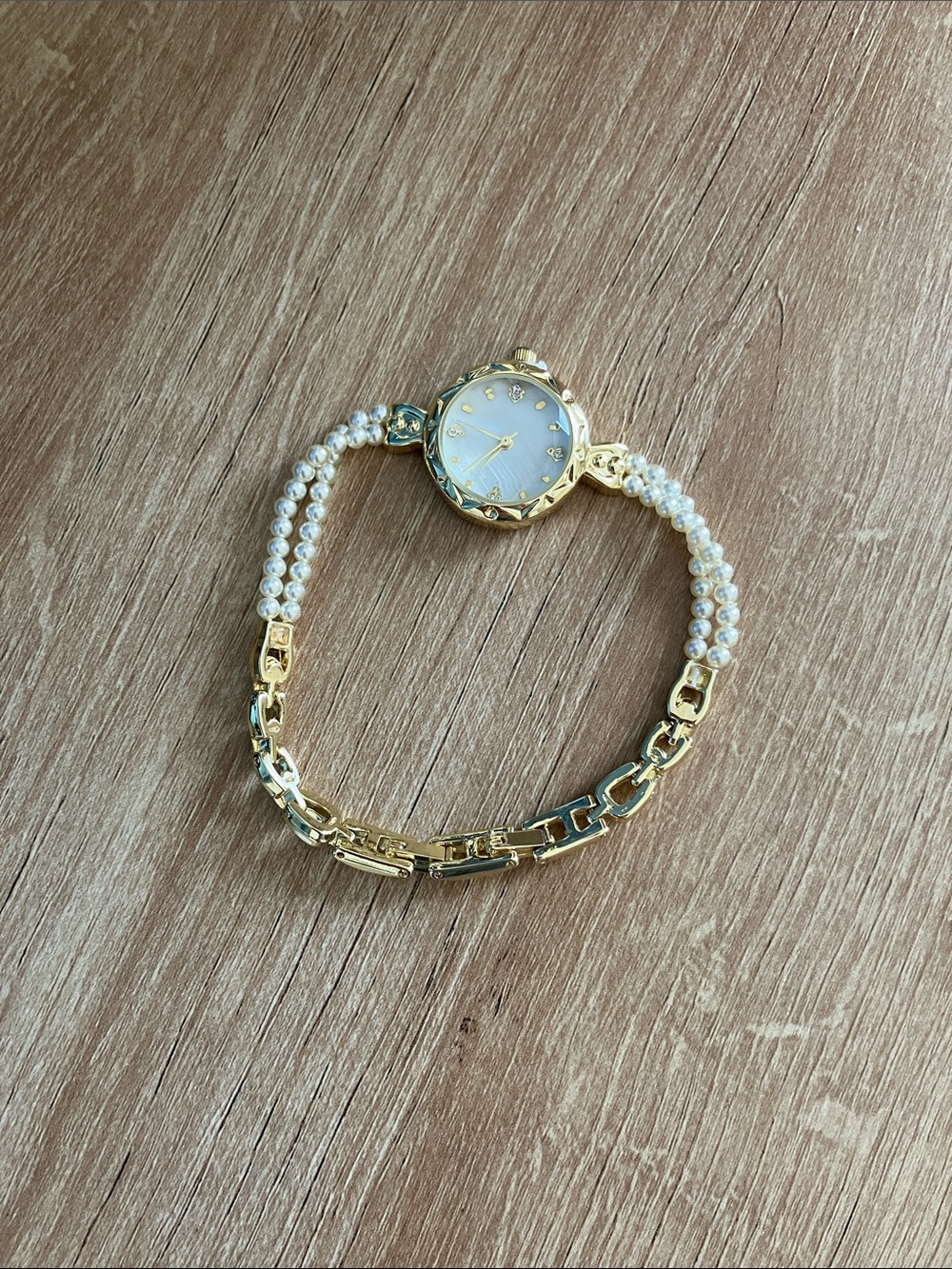 Francesca's Collections Gold and Pearl Bracelet Watch